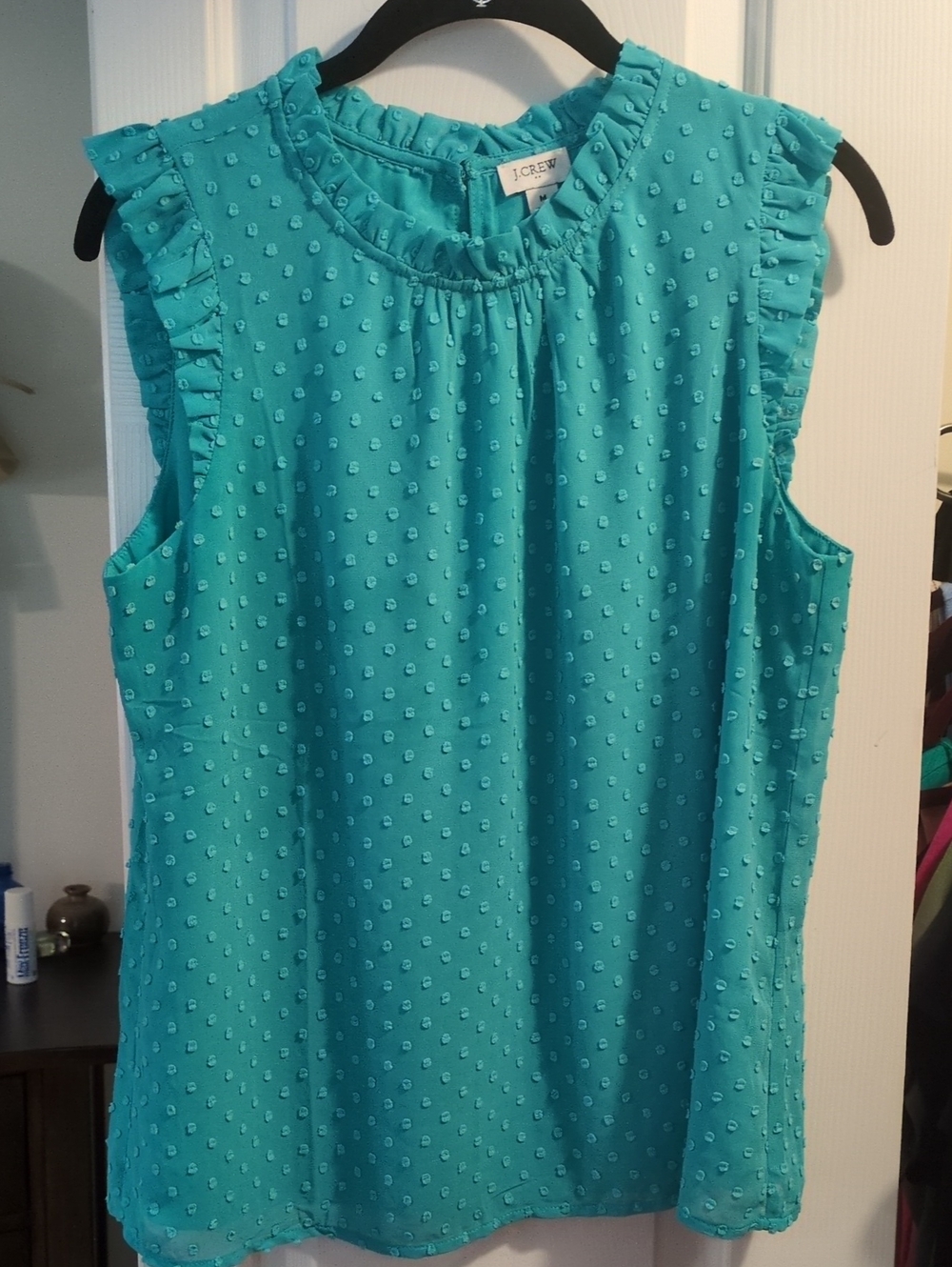 J. Crew Women's Sleeveless Swiss Dot Ruffle Top - Teal